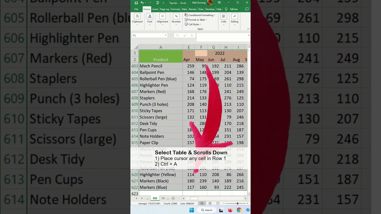 Select all data without scrolling down - Excel Tips and Tricks