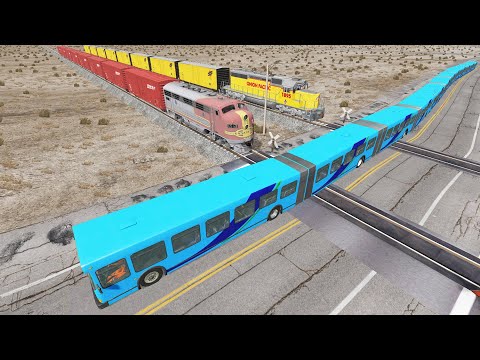 Long Articulated Bus Accident on Railroad #28 - Beamng.Drive | Dancing Cars