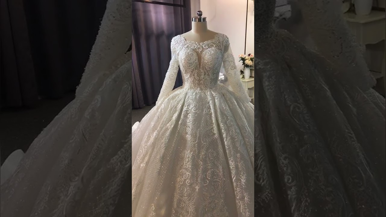 2022 Witte Trouwjurk Met Lange Mouwen Volledige Kralen