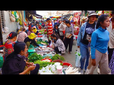 Cambodian Routine Fresh Food Market - Fresh Vegetable, Fish, Meat, Prawn, Jackfruit,​ Snacks & More