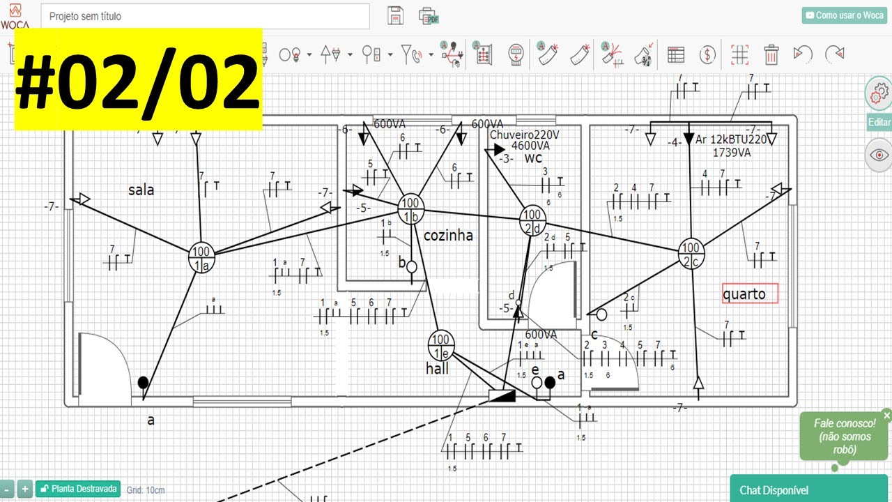 Projeto elétrico de kitnet completo no WOCA - PASSO A PASSO