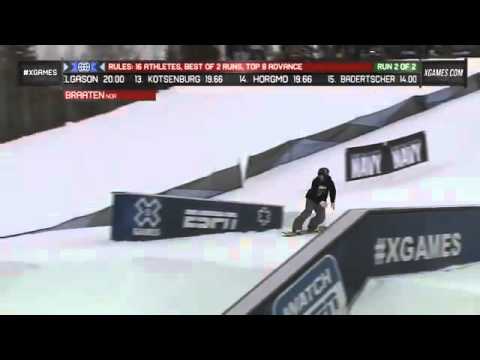 2013 X Games Aspen Gjermund Braaten Run 2 Men s Snowboard Slopestyle Elimination