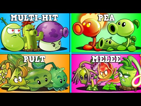 4 Team MULTI HIT x PEA x PULT x MELEE Battlez - Who Will Win? - PvZ 2 Team Plants vs Team Plant