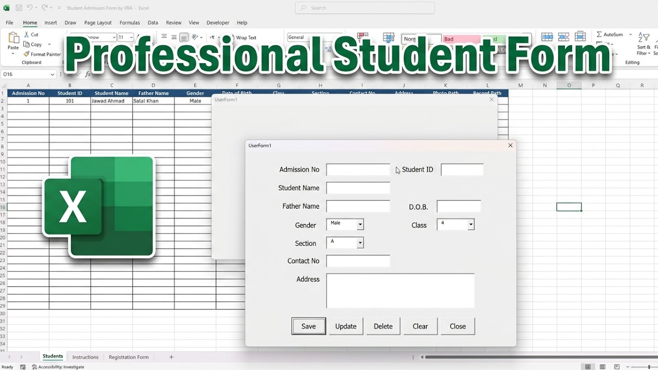 How to Create a Professional Student Admission Form using VBA || How to Make VBA Form in Ms Excel