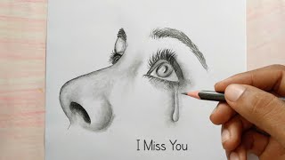 I Miss You😢 Girl Crying face drawing  Pencil Sk
