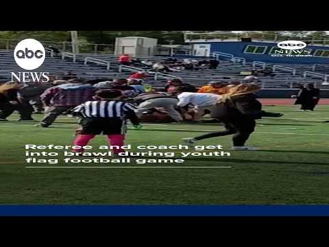 Referee and coach get into brawl during youth flag football game