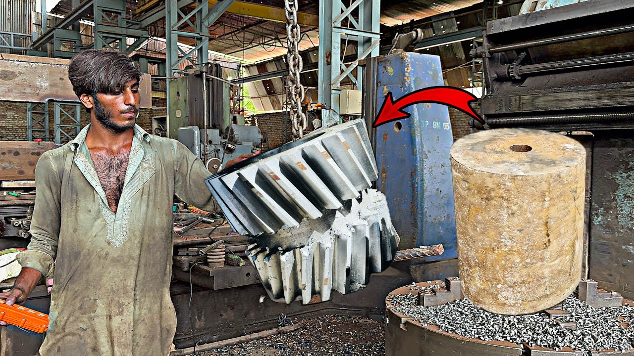 Incredible process of manufacturing industrial double helical gear # workshop