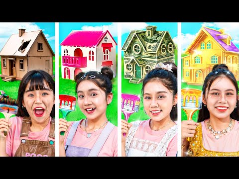 Doll House Challenge: Poor Vs Rich Vs Giga Rich Vs Normal! We Build House For Barbie!