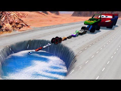 Lightning McQueen & Friends vs Giant Water Pit 3 BeamNG DRIVE