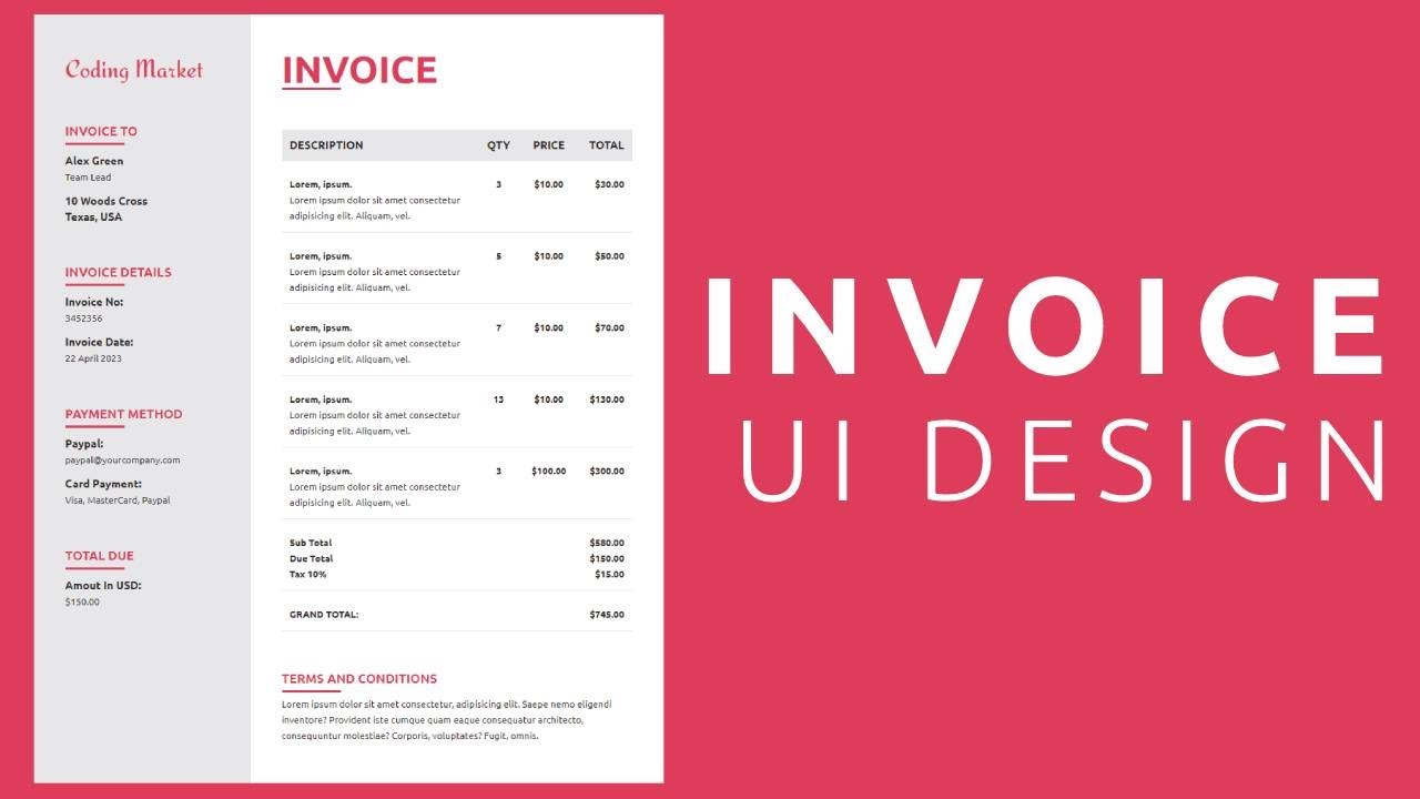 Invoice UI Design Using HTML and CSS | Invoice Template | #invoicedesign #invoicetemplate
