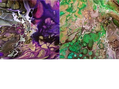 (106) Acrylic Dirty Pours Using Arteza & Owatrol on 2 Canvases - Purples and Greens with Sandra