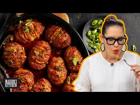 These hasselback potatoes give ALL THE FEELS...cheesy, garlicky, spicy, buttery.... Marion's Kitchen