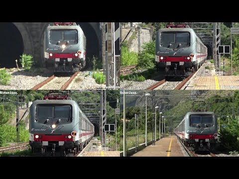 Treno Intercity Reggio Calabria-Roma in salita presso la stazione di Marina di Maratea E 464 382-313