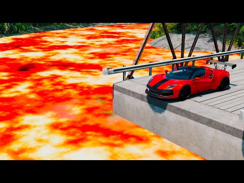 Cars Vs Unfinished Bridge Vs Lava River - Beamng drive