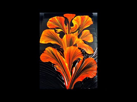 String Pulling Fluid Art - Acrylic Pouring String Pulling Abstract Painting - 🔥 Fire Flower 🔥