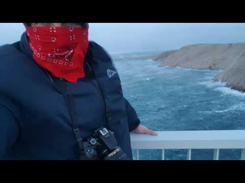 Amazing hurricane force wind (215 km/h) island Pag bridge 17.01.2017