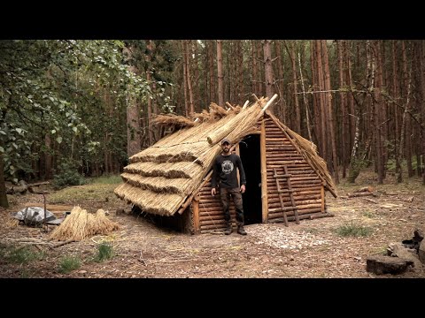 Thatch Roof House: Full Bushcraft Shelter Build with Hand Tools | Saxon House