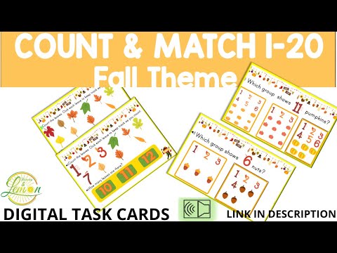 Fall theme  Count and Match 1 to 20 Common Core Math Standard K.CC.B.4b task card