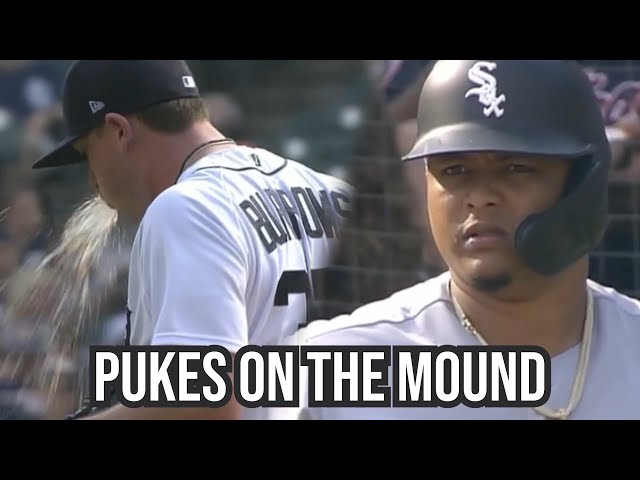 Tigers Pitcher throws up on the mound, a breakdown