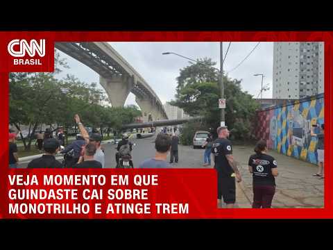 SP: motorista registra momento em que guindaste cai sobre monotrilho e atinge trem | CNN AGORA