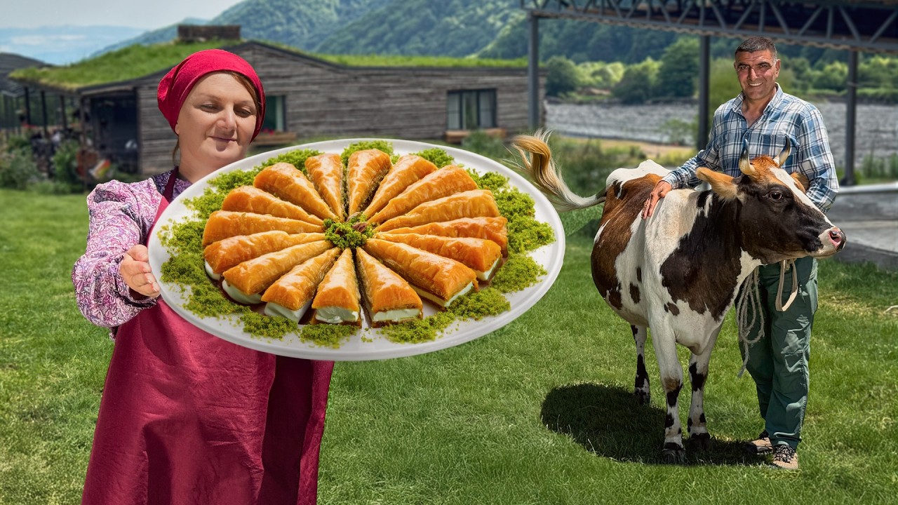 Making Oriental Pistachio Baklava with Ice Cream! Homemade Dessert Recipe