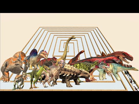 Dinosaur speed race. Swirl course from outside to inside! | Animal Revolt Battle Simulator