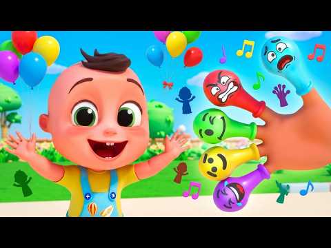 Famille De Doigt de Ballon 🪂 Apprenons les Couleurs avec les Ballons - Chanson pour enfants et plus