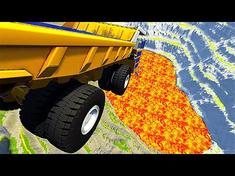 BeamNG drive - Jumping In Volcano Car Jumps, Bridge Jumping, School Bus Crashes