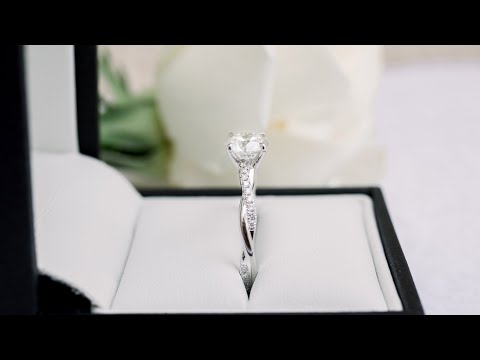 1.5ct Round Lab Diamond Engagement Ring with Twisting Diamond Band in 18k White Gold  | Ada Diamonds