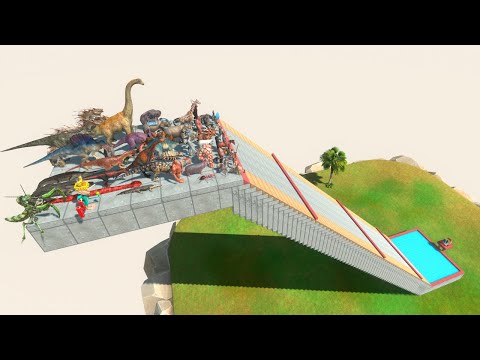 Fall With Obstacles Into The Pool - Animal Revolt Battle Simulator