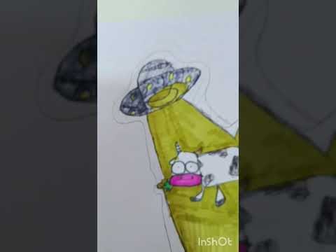 eu desenhei um OVNI levando uma vaquinha #ovino #ufoキャッチャー #extraterrestrial #discovoador