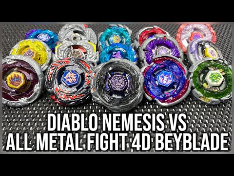 Diablo Nemesis vs ALL LEGENDARY BEYS/ALL 4D | Beyblade Metal Fight 4D
