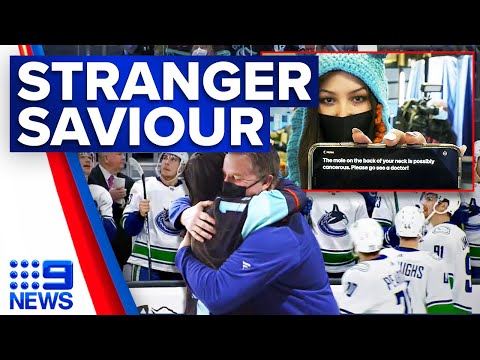 Eagle-eyed hockey fan saves team staffer’s life | 9 News Australia