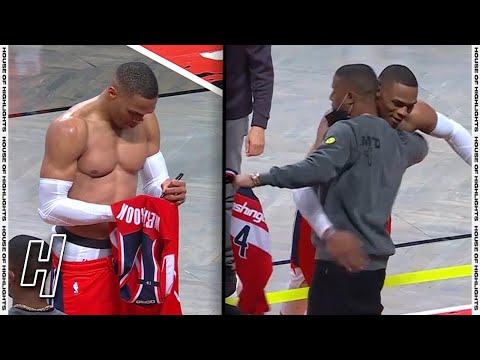 Russell Westbrook Signs His Jersey for Michael B. Jordan - Wizards vs Nets | March 21, 2021