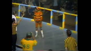 Roller Derby 1973  SF. Bay Bombers v. NY Chiefs - Carolyn Moreland decks teammate Sandy Dunn!  What