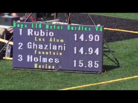 J Rubio 4/29/16 VarB 110m Hurdles (Lane 5) (1st Place) (14.90) Sunset Prelims