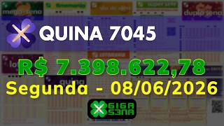 Resultado da Quina 7045, Segunda-feira, 08/06/2026