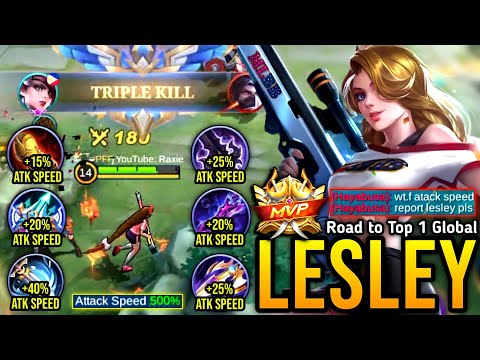 (TRY THIS) LESLEY FULL ATTACK SPEED BUILDS & EMBLEMS! = SUPER FAST TRIPLE KILL!! (500% ATK SPEED!?)