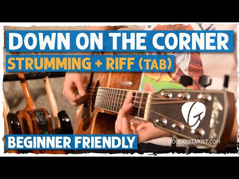 "Down On The Corner" Guitar Lesson + Tutorial | Easy 3-Chord Song with Simple Melody (Visuals + TAB)