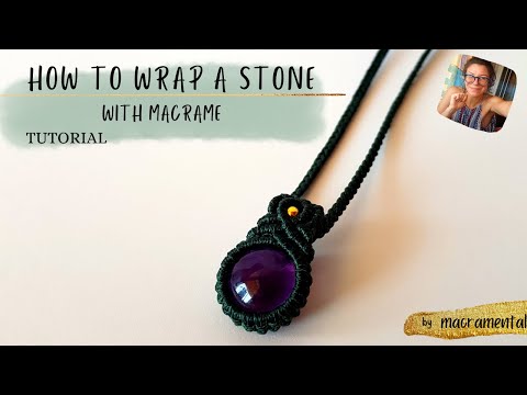 how to wrap a stone macrame | macrame necklace tutorial with stone | δεσιμο πετρας μακραμε κολλιε