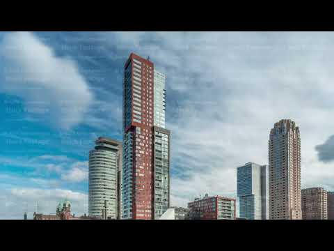 Hyperlapse of the Rijnhaven Bridge with skyscrapers in Rotterdam, Netherlands.