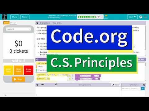 Code.org Lesson 10.8 A | Ticket Prices | Functions Practice | Answer Tutorial | Unit 4 CSP