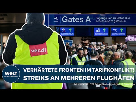 TARIFKONFLIKT IN DEUTSCHLAND: Streiks an Flughäfen in NRW | Verdi legt Düsseldorf und Köln/Bonn lahm