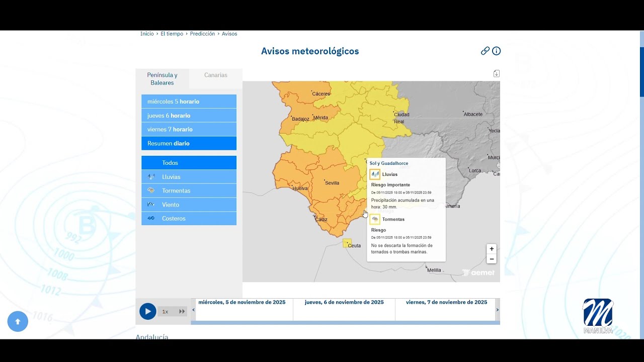 La Aemet activa el aviso naranja para el día de hoy