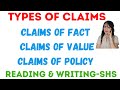 Types Of Claims In Argument Reading And Writing