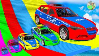 Giant & Small Police Car vs Portal Trap with Slide Colors – Cars vs Trains – BeamNG.Drive