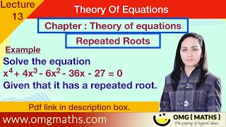 Repeated Roots of Polynomials  | Multiple Roots | Theory of equations | bsc