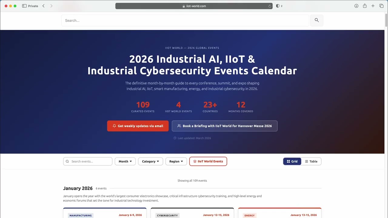 Industrial AI, IIoT & Industrial Cybersecurity Events Calendar