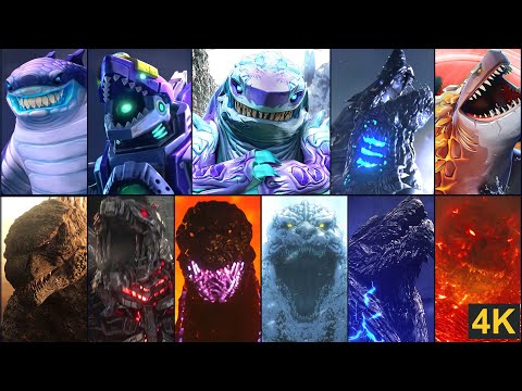 ALL REAL GODZILLA in HUNGRY SHARK & HUNGRY DRAGON. Shin Sharkjira, Mecha Sharkjira, Magmajira