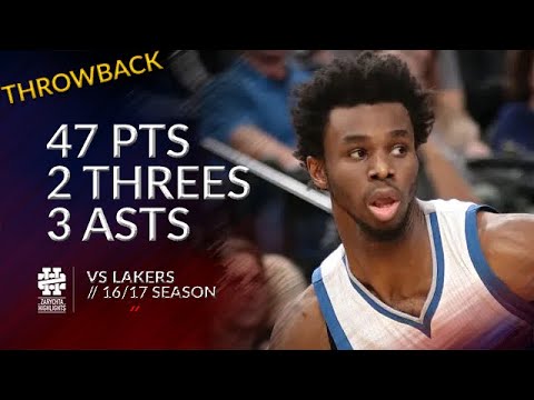 Andrew Wiggins 47 pts 2 threes 3 asts vs Lakers 16/17 season